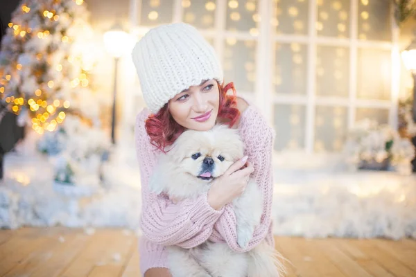 Mulher Moda Beleza Com Caixa Presente Natal Árvore Ano Novo — Fotografia de Stock