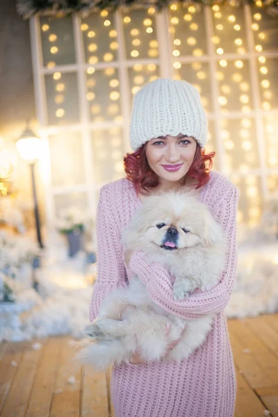 Mulher Moda Beleza Com Caixa Presente Natal Árvore Ano Novo — Fotografia de Stock