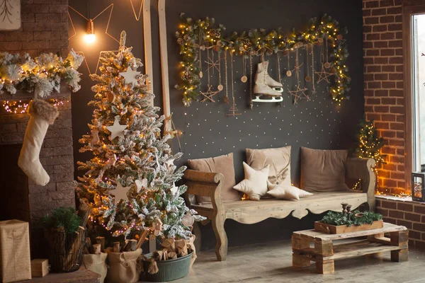 Hermosa Sala Navidad Decorada — Foto de Stock