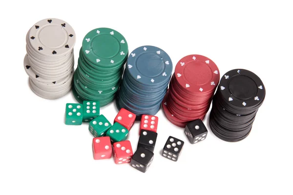 Dice Chips Casino White Background — Stock Photo, Image