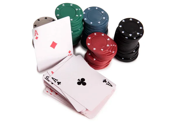 Cards Chips Casino White Background — Stock Photo, Image