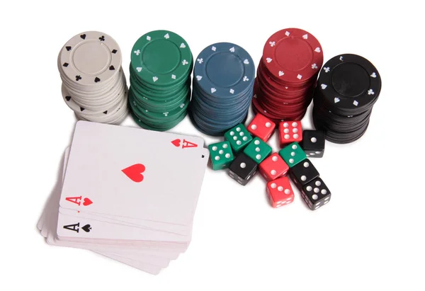 Cards Chips Casino White Background — Stock Photo, Image