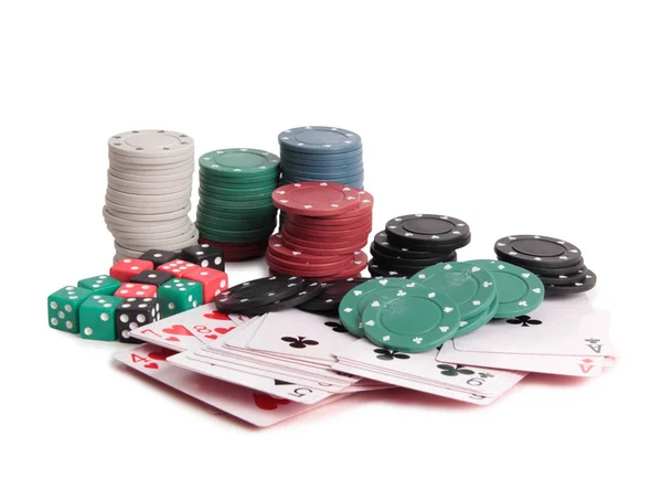 Cards Chips Casino White Background — Stock Photo, Image