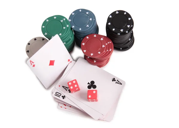 Cards Chips Casino White Background — Stock Photo, Image