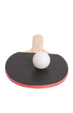 Ahşap Masa Tenisi raket ve top beyaz arka plan üzerinde