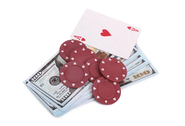 Cards Dollars Casino White Background — Stock Photo, Image