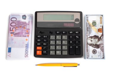 Elektronik hesap makinesi ve Lirası üstünde beyaz bir arka plan