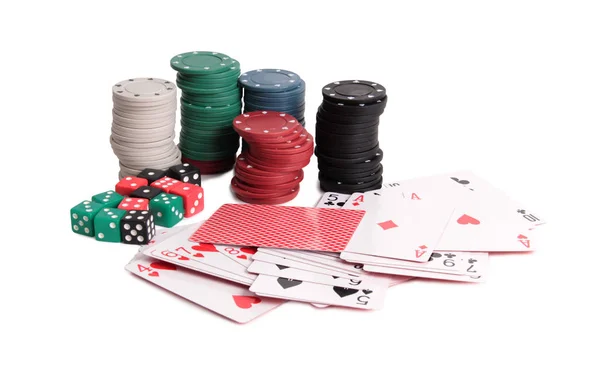 Kartları Beyaz Arka Plan Üzerinde Casino Ile Için Dalış — Stok fotoğraf