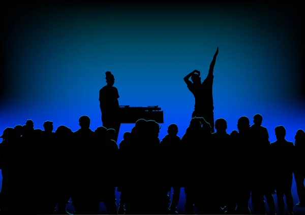 色の背景上の音楽コンサートでの観客 — ストックベクタ