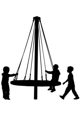 Küçük çocuk bir atlıkarınca üstünde beyaz bir arka plan üzerinde