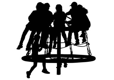 Küçük çocuk bir atlıkarınca üstünde beyaz bir arka plan üzerinde