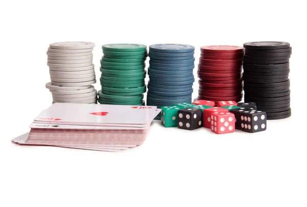 Kartları Beyaz Arka Plan Üzerinde Casino Ile Için Dalış — Stok fotoğraf