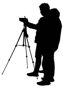 beyaz zemin üzerinde bir kamera ile adam