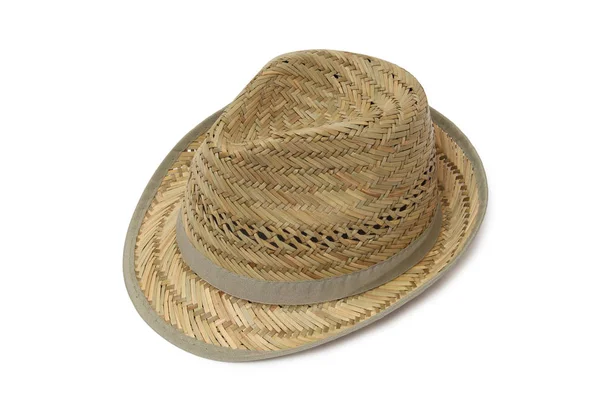 Vecchio Cappello Paglia Sfondo Bianco — Foto Stock