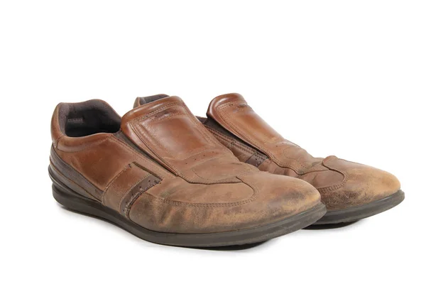 Zapatos Cuero Viejos Sobre Fondo Blanco — Foto de Stock