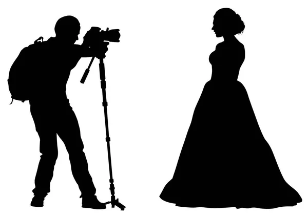 Ζευγάρι Στο Γάμο Και Φωτογράφος Λευκό Φόντο — Διανυσματικό Αρχείο