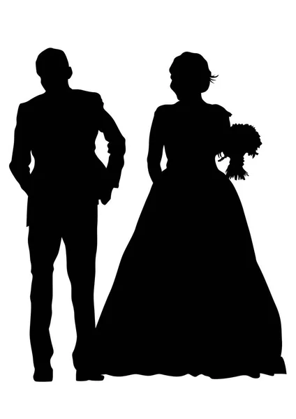 Young Couple Wedding Clothes White Background — Stock Vector