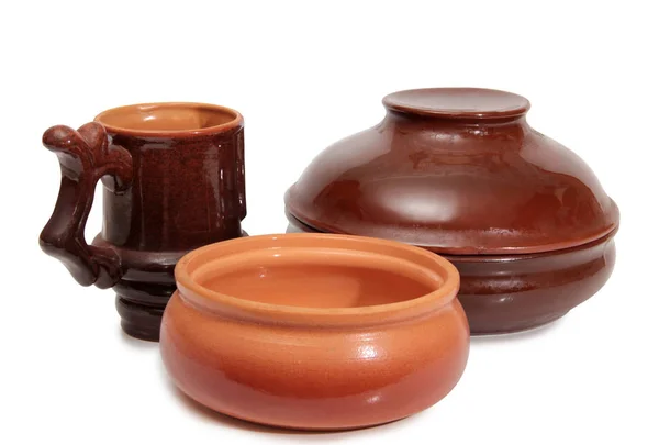 Forntida Keramik Cup Vit Bakgrund — Stockfoto