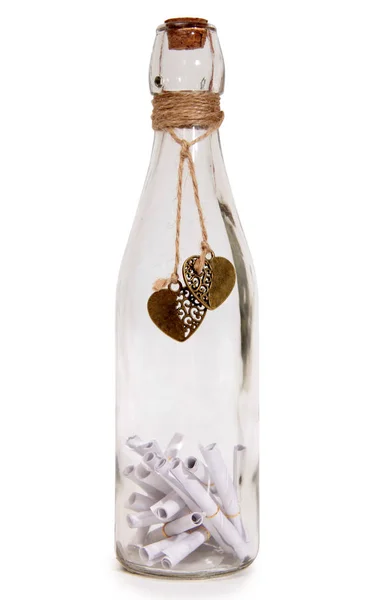 Glass Empty Bottle Notes White Background — Stock Photo, Image
