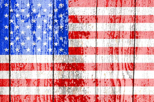 古い木製の背景にアメリカの国旗 — ストック写真
