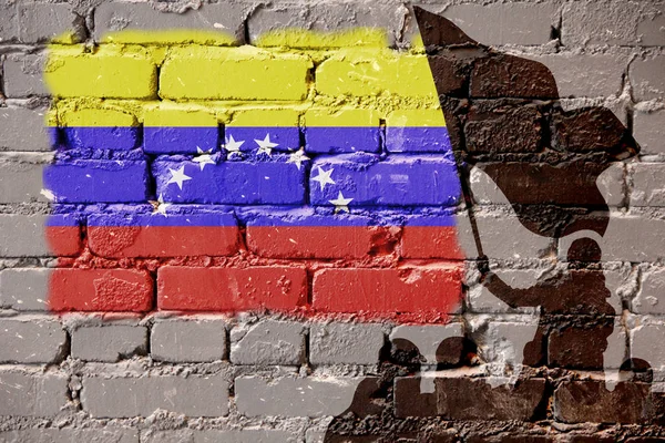 Drapeaux Venezuela Est Peint Sur Fond Mur Briques — Photo