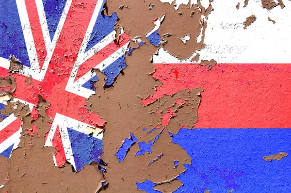 Flaga Brytyjskiego Rosyjskiego Tle Ściany Grunge — Zdjęcie stockowe
