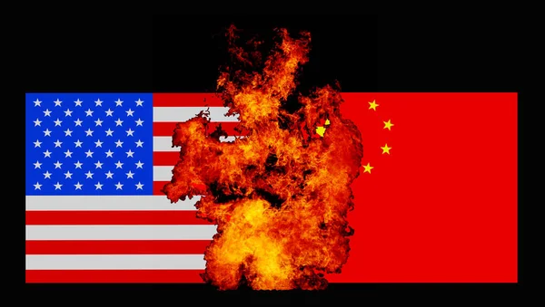 Флаги Америки Китая Загорелись — стоковое фото