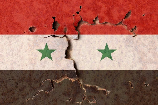 Bandeira Síria Parede Metal Conflito Violência — Fotografia de Stock