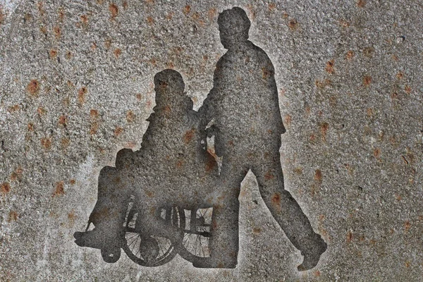 Silhouettes Wheelchair Man Brick Wall — Stock Photo, Image