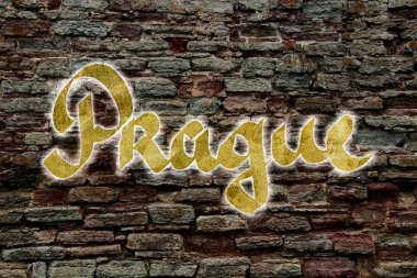 Prag logo neon tüplerin bir tuğla duvar
