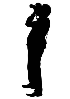 beyaz zemin üzerinde bir kamera ile adam