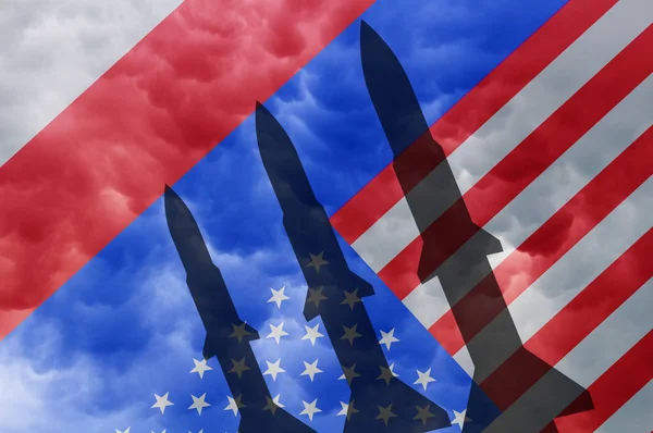 Flaga Rosji Ameryce Rakiet Konflikt Militarny — Zdjęcie stockowe