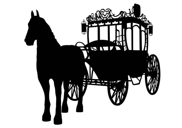 Old carriage with horses on a white background