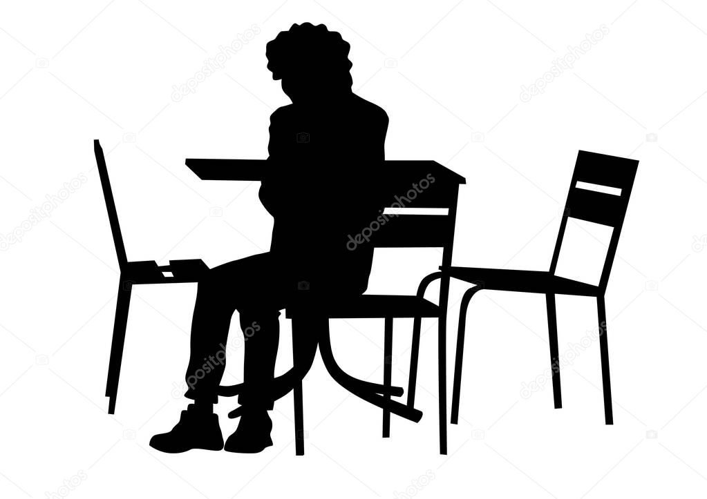 People in urban cafe on white background