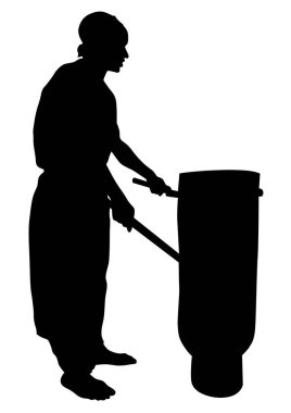 Beyaz bir arka plan üzerinde davul ile Ulusal giysiler Afrikalı müzisyenler