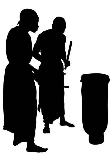 Musiciens Africains Habits Nationaux Avec Tambours Sur Fond Blanc — Image vectorielle