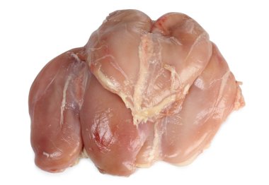 beyaz zemin üzerine çiğ tavuk et parçası