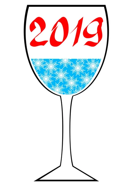 グラス シャンパンと白の背景に雪の結晶 — ストックベクタ