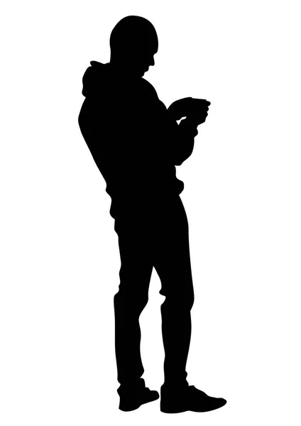 Homme Avec Téléphone Sur Fond Blanc — Image vectorielle