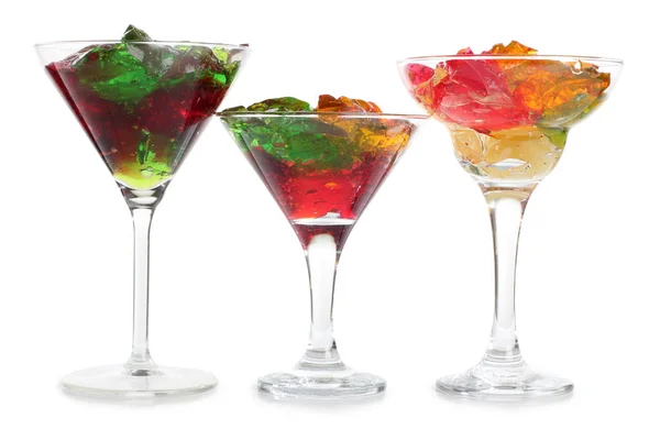 Vasi Vetro Con Cocktail Colorati Sfondo Bianco — Foto Stock