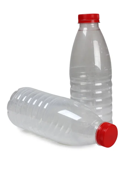 Frasco Plástico Com Leite Sobre Fundo Branco — Fotografia de Stock