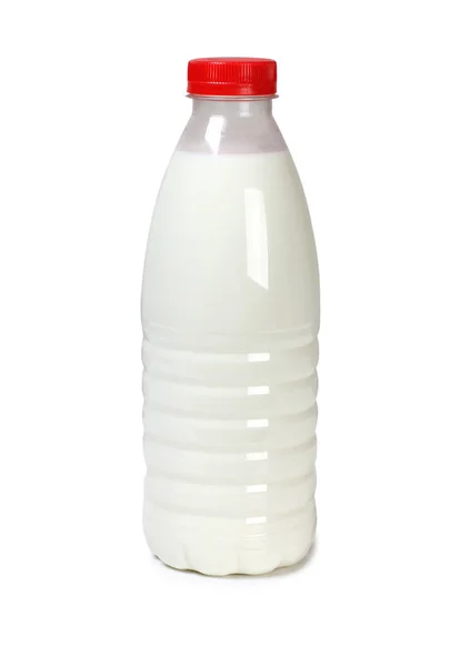 Plastic Bottle Milk White Background — Stock Photo, Image
