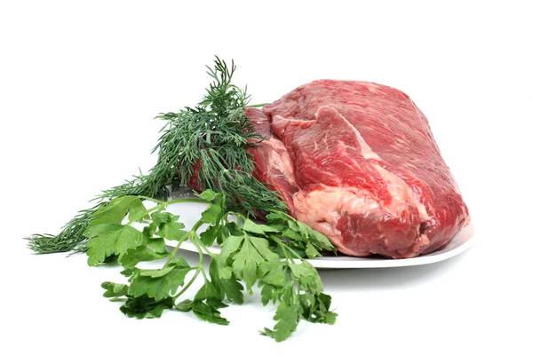 Rindfleisch Roh Stück Schweinefleisch Auf Teller — Stockfoto