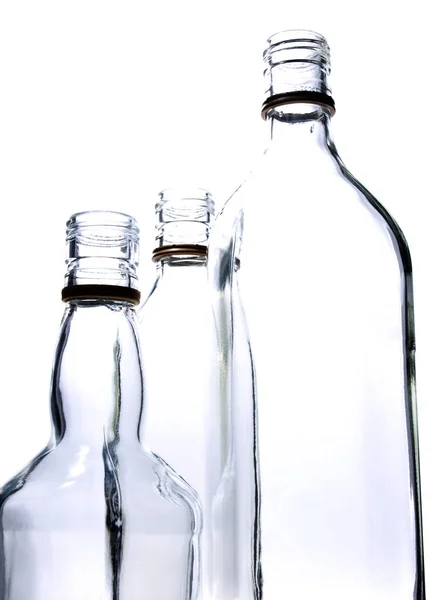 Botellas Vino Vidrio Vacías Sobre Fondo Blanco —  Fotos de Stock