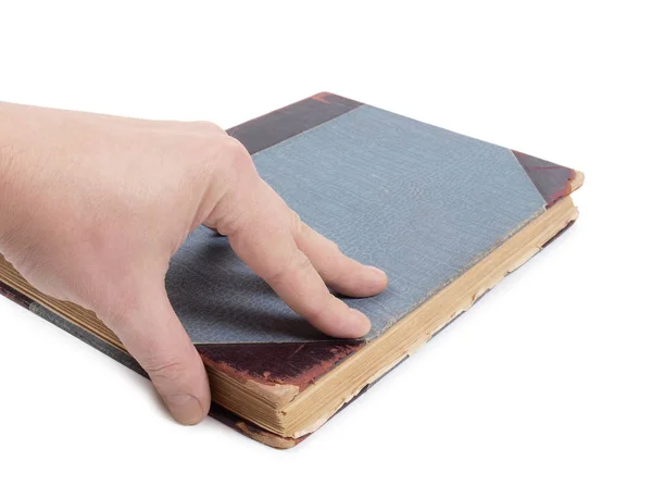 Старая Классическая Книга Рука Белом Фоне — стоковое фото