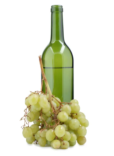 Glas Vin Och Gröna Druvor Vit Bakgrund — Stockfoto