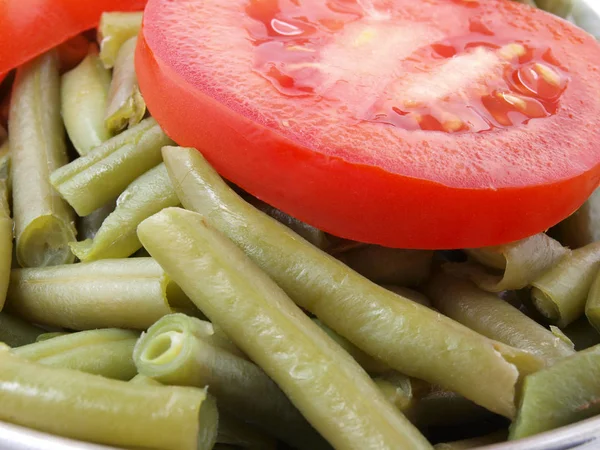 Guisantes Verdes Tomate Rojo Tazón — Foto de Stock