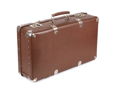 Beyaz arka planda eski deri bavul.       