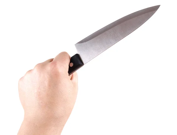 Metalowy Nóż Ręku Białym Tle — Zdjęcie stockowe