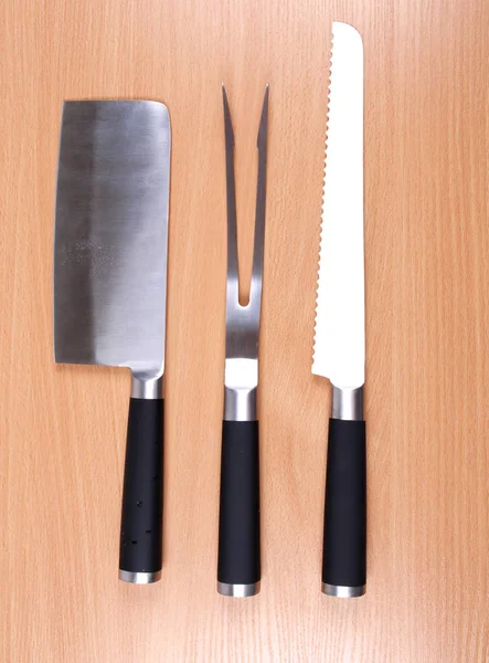 Metalowy Nóż Podłoże Drewniane — Zdjęcie stockowe